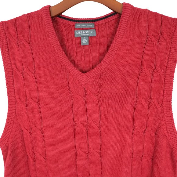 LYLE & SCOTT Sweater Vest Mens L Ribbed Combed Cotton Red - Picture 2 of 7